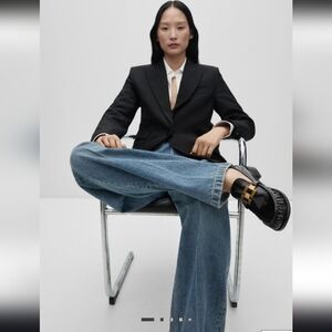 MNG Women's Shiny Black Moccasins with Gold Highlights